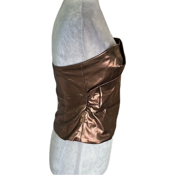 NWT Zara Metallic Bronze Gold Strapless Ruched Corset Cropped Tube Top - M - Picture 8 of 16